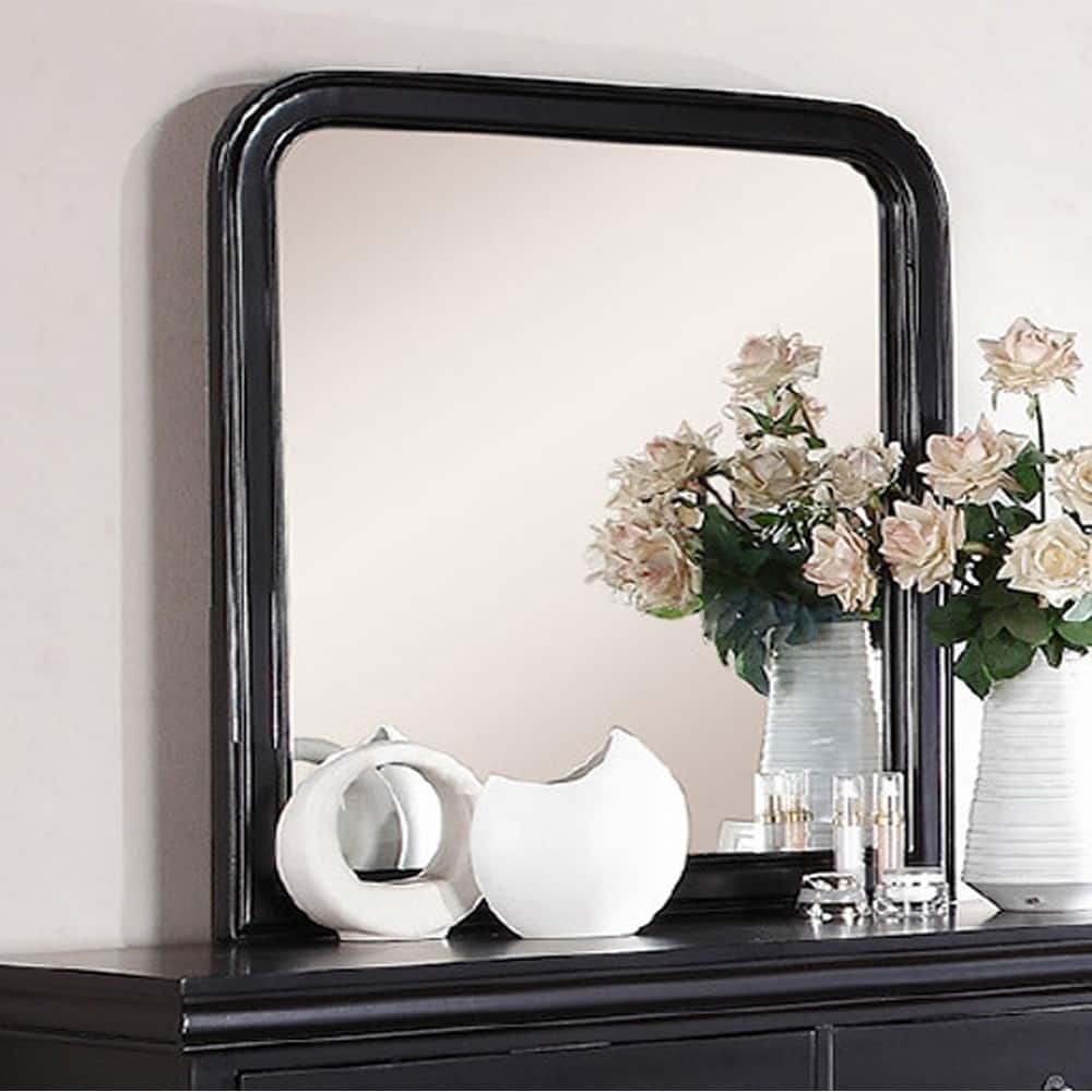 Alluring Polyresin Mirror With Solid Frame, Black - clear - A