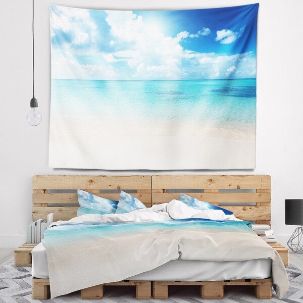 Designart 'Sand of Beach in Blue Caribbean Sea' Modern Seascape Wall Tapestry