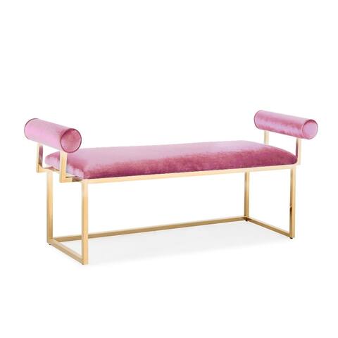 Modern Gold Metal Pink Velvet Upholstered Indoor Bench
