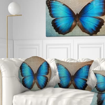 Designart 'Blue Vintage Butterfly' Floral Throw Pillow