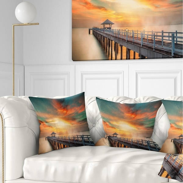 Designart 'Wooden Pier' Landscape Photo Throw Pillow