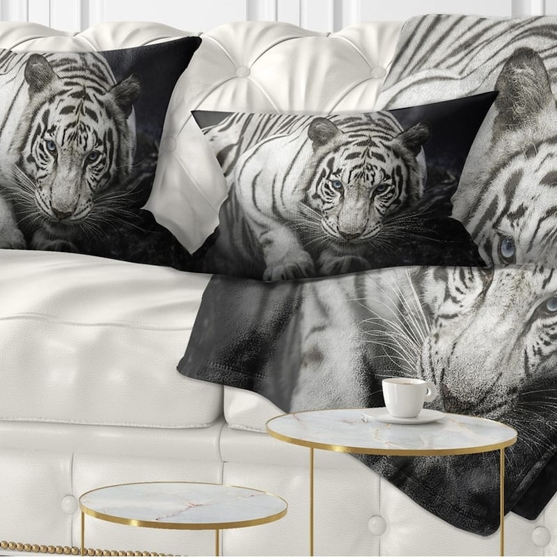 Designart 'White Tiger' Animal Throw Pillow - Rectangle - 12 in. x 20 in. - Medium