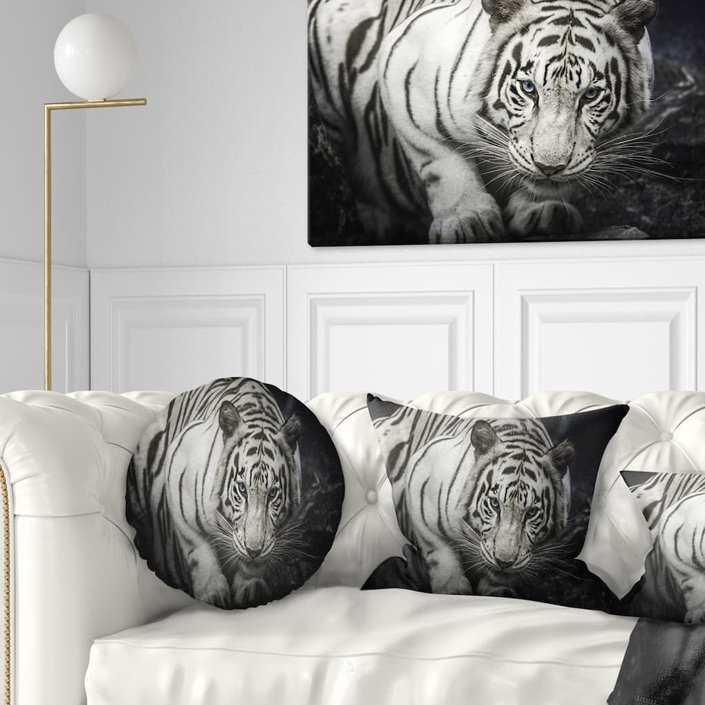 Designart 'White Tiger' Animal Throw Pillow