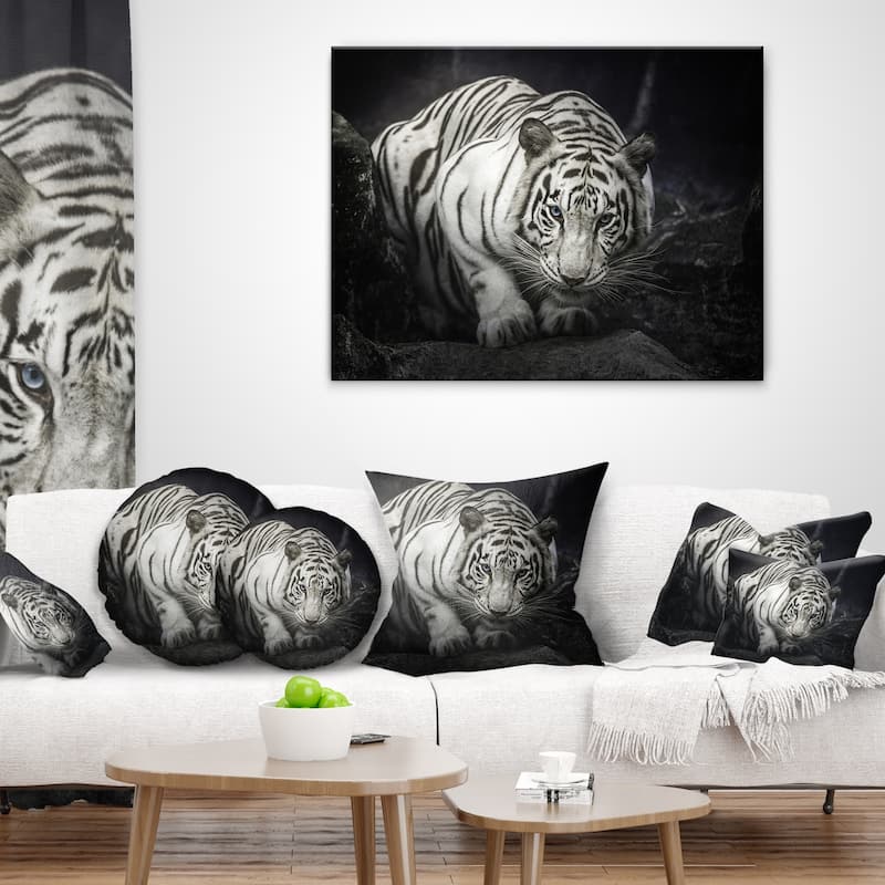 Designart 'White Tiger' Animal Throw Pillow