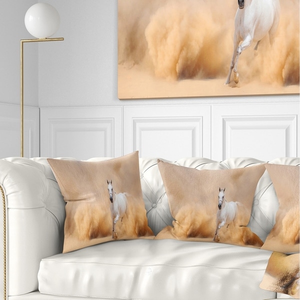 Designart 'Arabian Horse in Desert Storm' Photography Throw Pillow