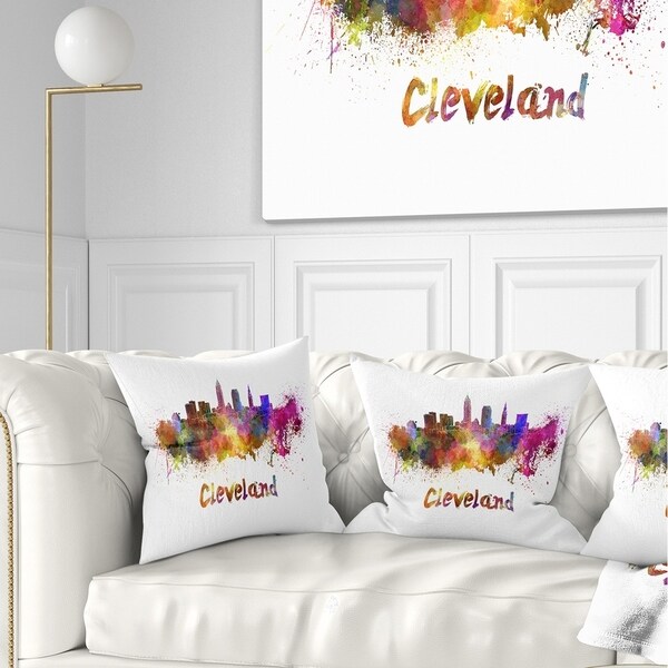 Designart 'Cleveland Skyline' Cityscape Throw Pillow