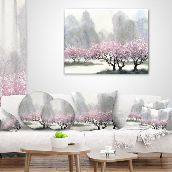 Designart Flowering Trees At Spring Landscape Printed Throw Pillow On Sale Overstock 20890020