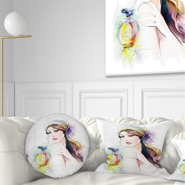Designart 'Woman with Perfume Bottle' Portrait Contemporary Throw Pillow