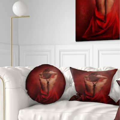 Designart 'Woman in Red' Portrait Throw Pillow