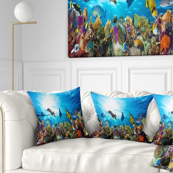 Designart 'Colorful Coral Reef with Fishes' Seascape Throw Pillow