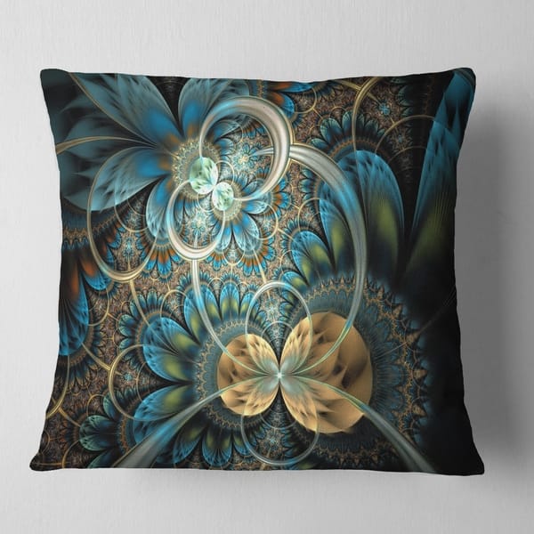 Designart Symmetrical Blue Gold Fractal Flower Abstract Throw Pillow On Sale Overstock 20890110