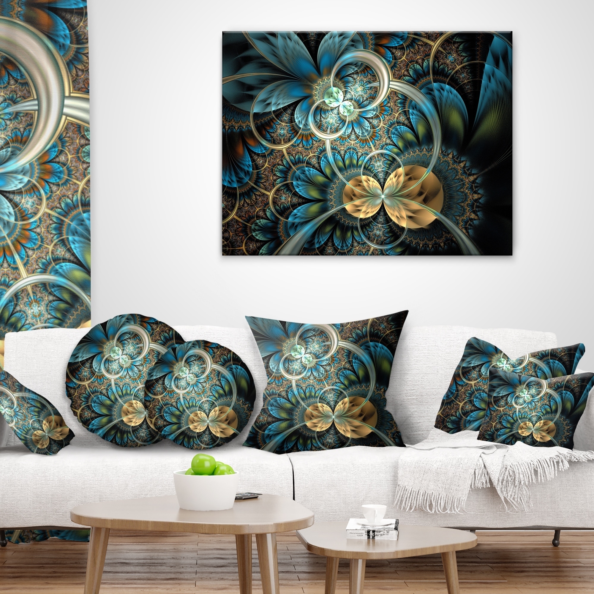Designart 'Blue and Goldtone Fractal Flower' Throw Pillow - Picture 10 of 10