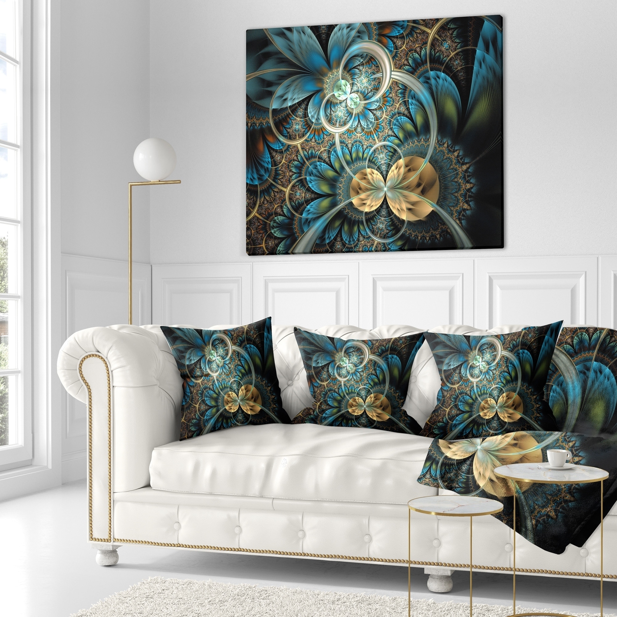 Designart 'Blue and Goldtone Fractal Flower' Throw Pillow - Picture 9 of 10