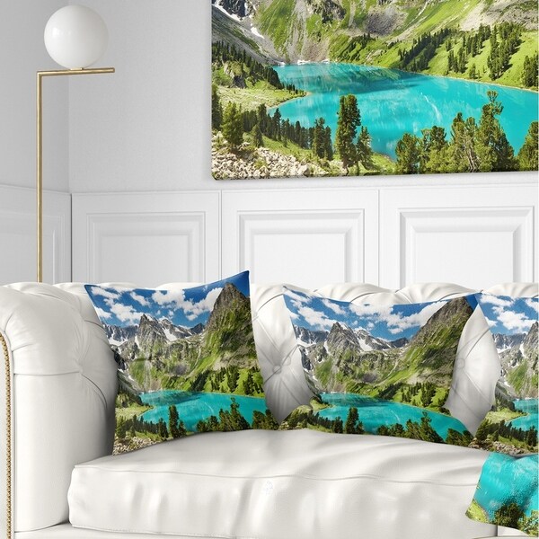 Designart 'Mountain Lake and Blue Sky' Photography Throw Pillow