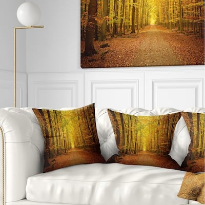 Designart 'Pathway in Green Autumn Forest' Photography Throw Pillow