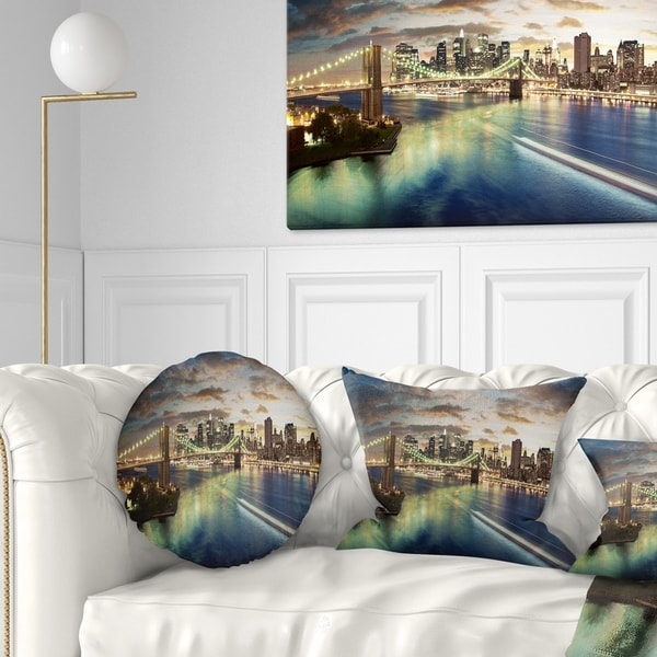 Designart 'New York Under Cloudy Skies' Cityscape Photo Throw Pillow