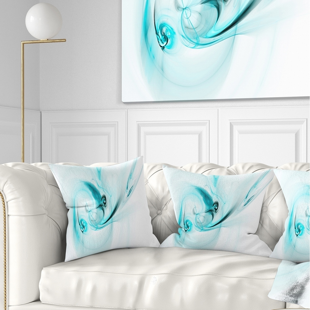 Designart Colored Smoke Light Blue Abstract Throw Pillow On