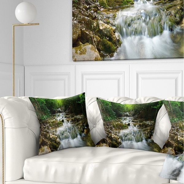 Designart 'Natural Spring Waterfall' Landscape Photography Throw Pillow
