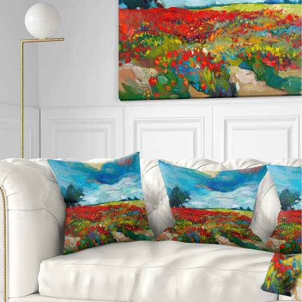 Designart 'Colorful Flower Fields' Landscape Painting Throw Pillow