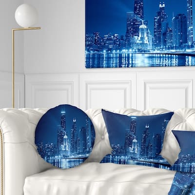 Designart 'Blue Chicago Skyline Night' Cityscape Photo Throw Pillow