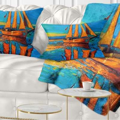 Designart 'Brown Sailing Boat' Seascape Throw Pillow