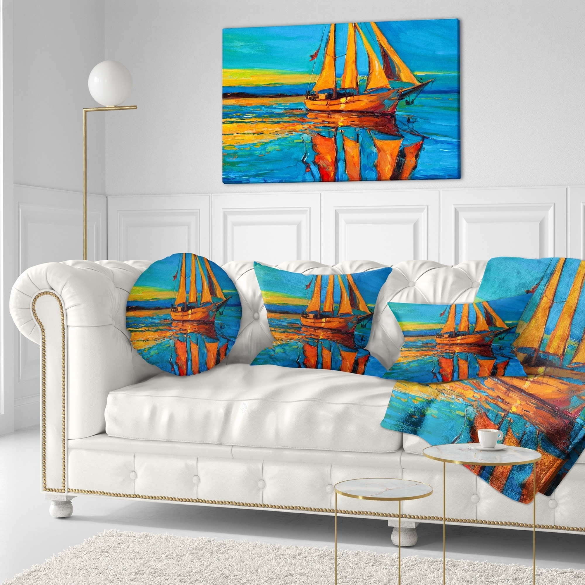 Designart 'Brown Sailing Boat' Seascape Throw Pillow - Picture 9 of 15