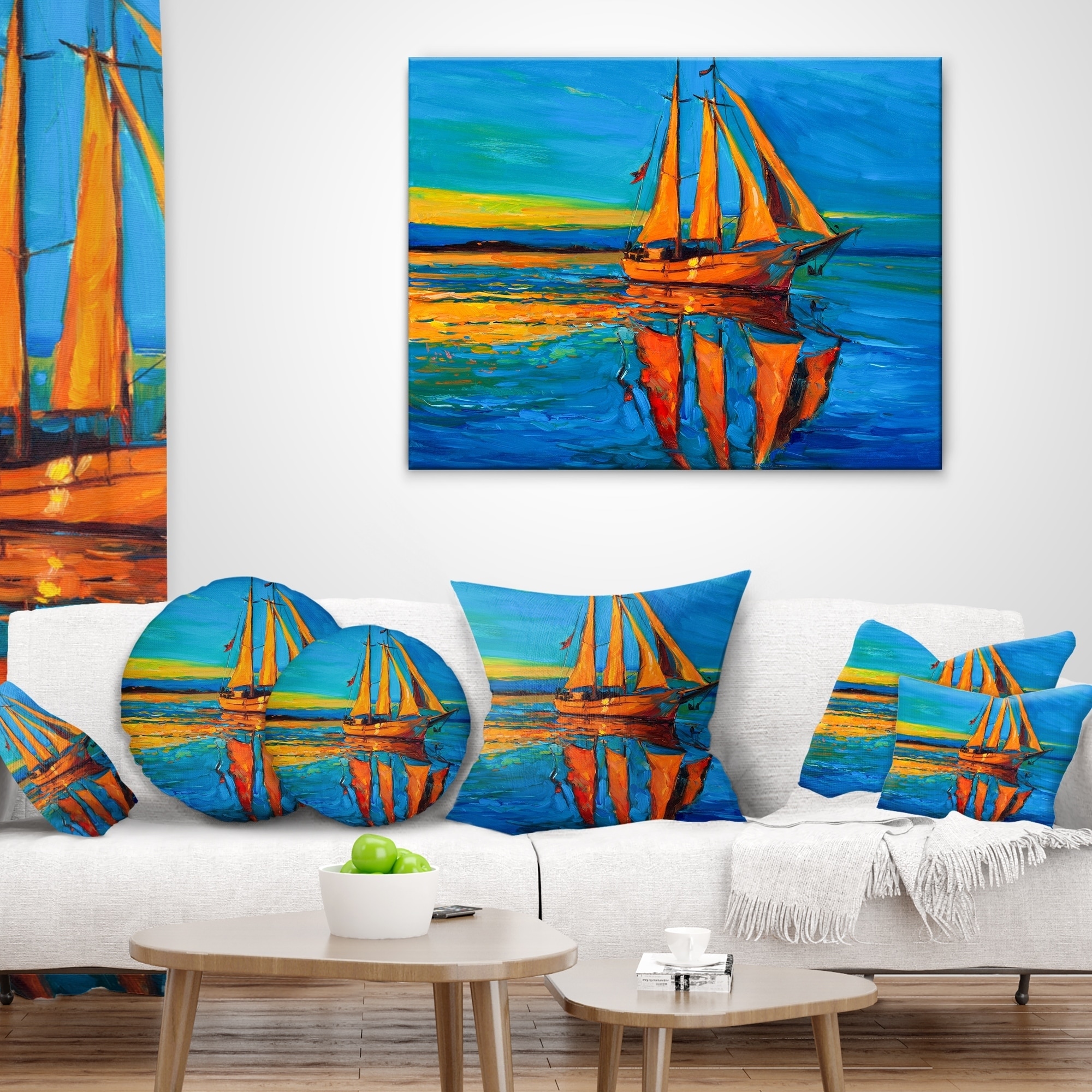 Designart 'Brown Sailing Boat' Seascape Throw Pillow - Picture 10 of 15