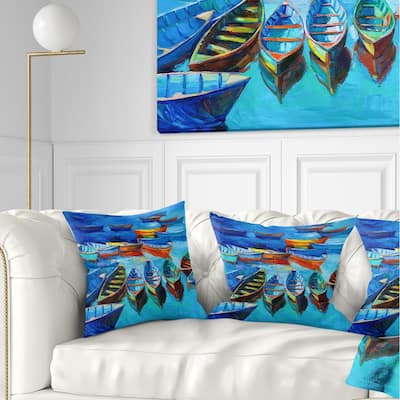 Designart 'Boats in Blue Sea' Seascape Throw Pillow