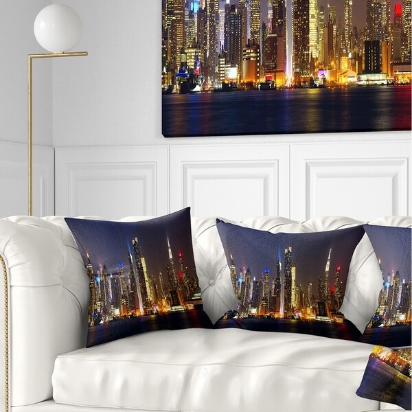 Designart 'New York Skyline at Night' Cityscape Photo Throw Pillow