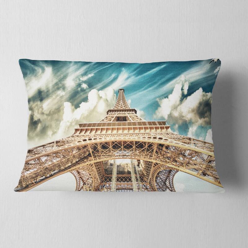 Designart 'Paris Eiffel TowerUnder Blue Sky' Photography Throw Pillow