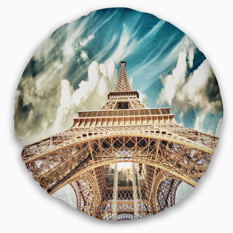 Designart 'Paris Eiffel TowerUnder Blue Sky' Photography Throw Pillow
