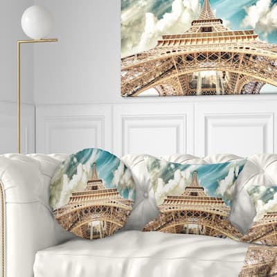 Designart 'Paris Eiffel TowerUnder Blue Sky' Photography Throw Pillow