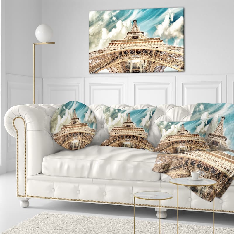 Designart 'Paris Eiffel TowerUnder Blue Sky' Photography Throw Pillow