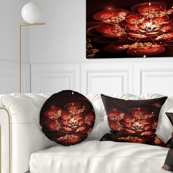 Designart 'Red Flowers in Fractal Pattern' Floral Throw Pillow