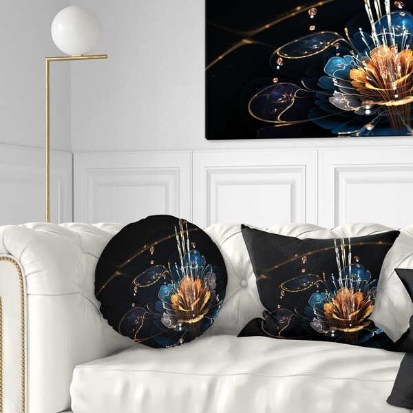Designart 'Orange Blue Flower with Water Drops' Floral Throw Pillow