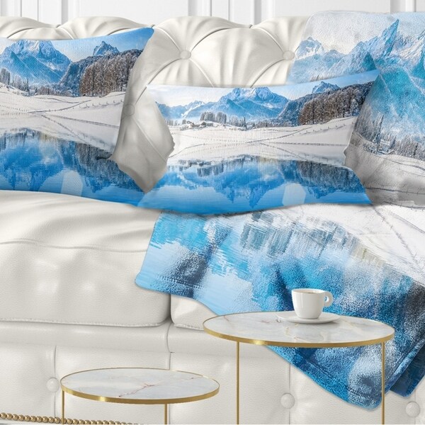 Designart 'Winter Mountain Lake in Alps' Landscape Photography Throw Pillow