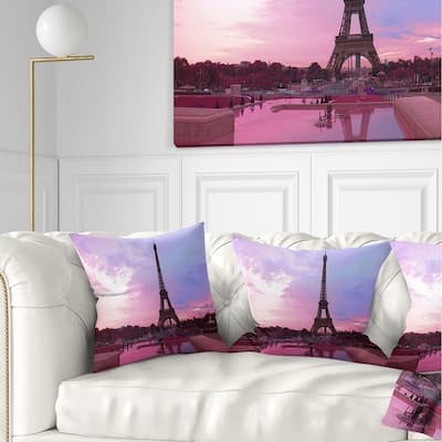 Designart 'Paris Eiffel Towerin Purple Tone' Landscape Photography Throw Pillow