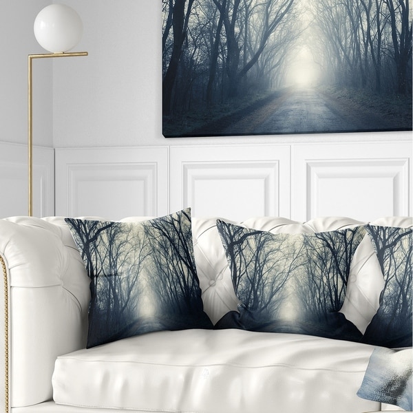 Designart 'Dark Autumn Forest in Fog' Photography Throw Pillow