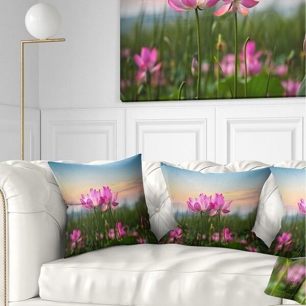 Designart 'Blooming Lotus Flowers at Sunset' Floral Photo Throw Pillow