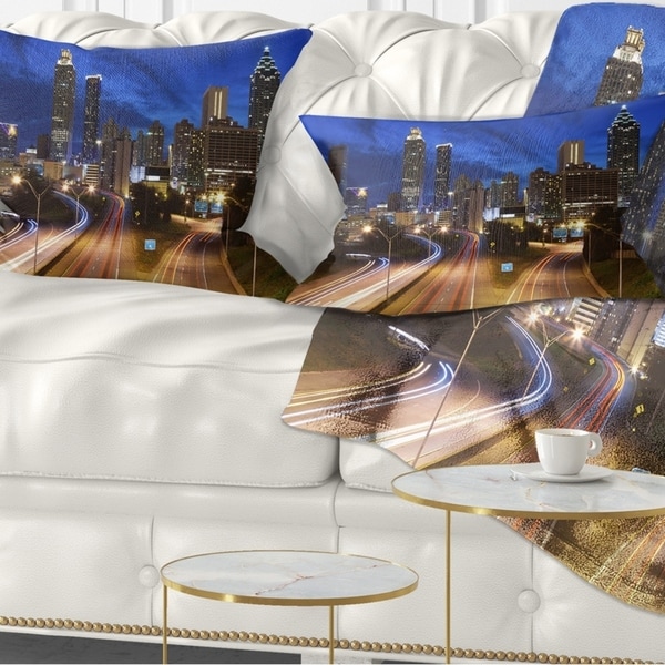 Designart 'Atlanta Skyline Twilight Blue Hour' Cityscape Throw Pillow