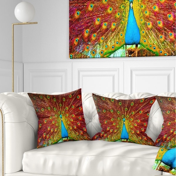 Designart 'Peacock Dancing' Animal Throw Pillow