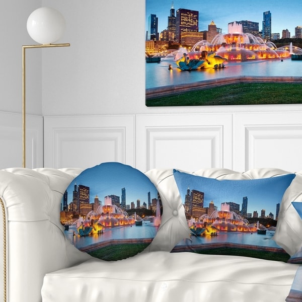 Designart 'Colorful Buckingham Fountain' Cityscape Throw Pillow
