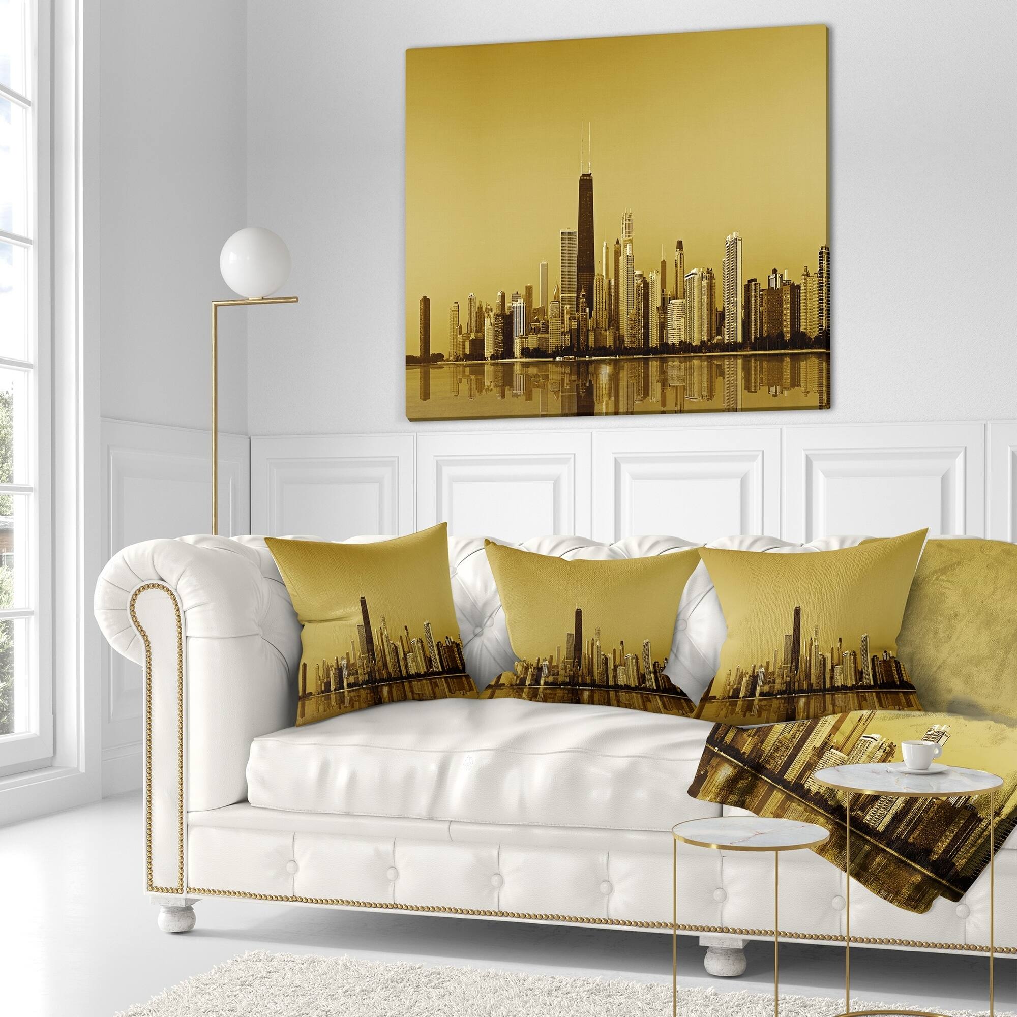 Designart 'Chicago Gold Coast with Skyscrapers' Cityscape Throw Pillow ...