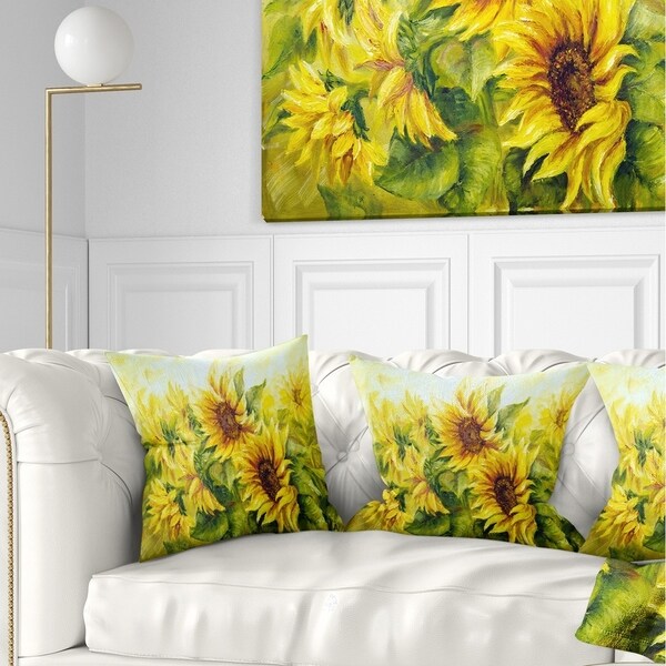 Designart 'Bright Yellow Sunny Sunflowers' Floral Painting Throw Pillow