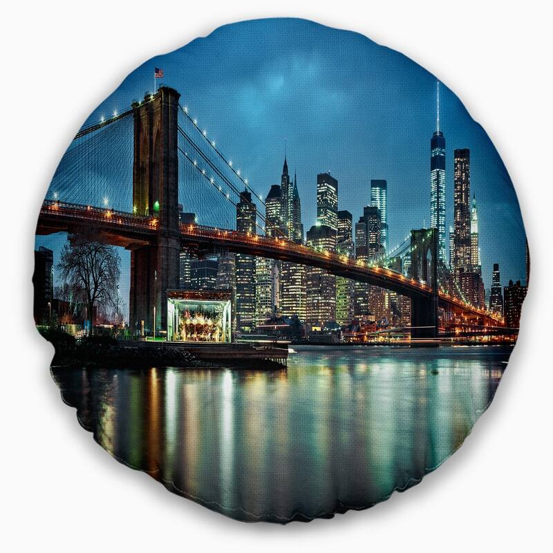 Designart 'Brooklyn Bridge and Skyscrapers' Cityscape Throw Pillow