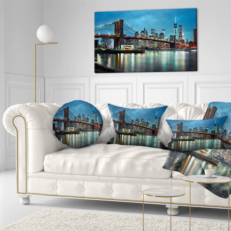 Designart 'Brooklyn Bridge and Skyscrapers' Cityscape Throw Pillow