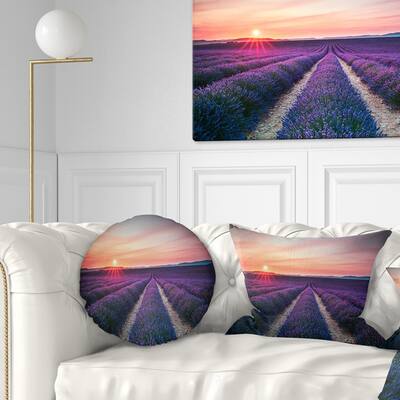Designart 'Endless Rows of Lavender Flowers' Modern Landscape Printed Throw Pillow