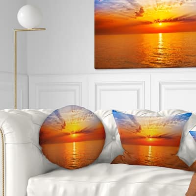Designart 'Orange Sea Sunrise under Blue Sky' Seashore Throw Pillow