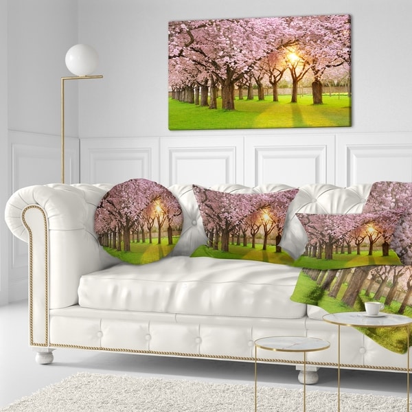 Designart 'Fascinating Springtime Cherry Scenery' Landscape Printed Throw Pillow