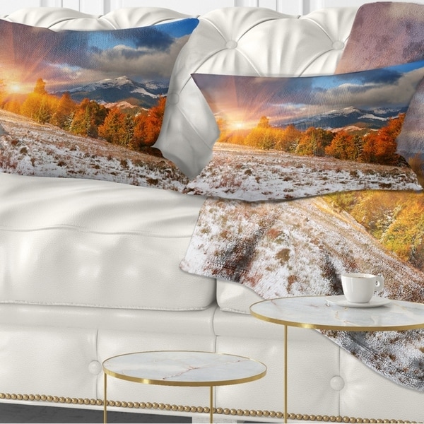Designart 'First Snow in Carpathian Mountains' Landscape Photography Throw Pillow